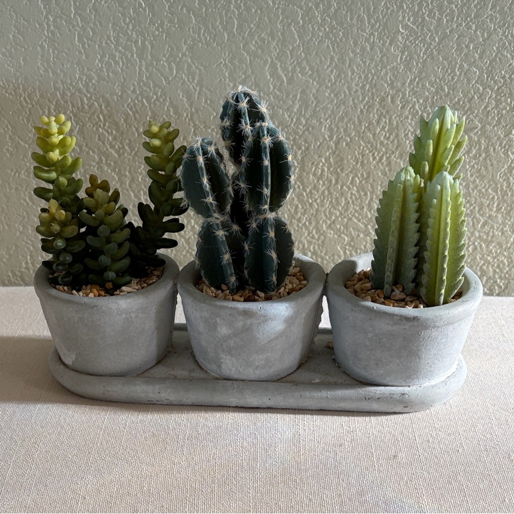 Hobby Lobby Faux Succulents in Distressed Gray Concrete Pots, Great Condition